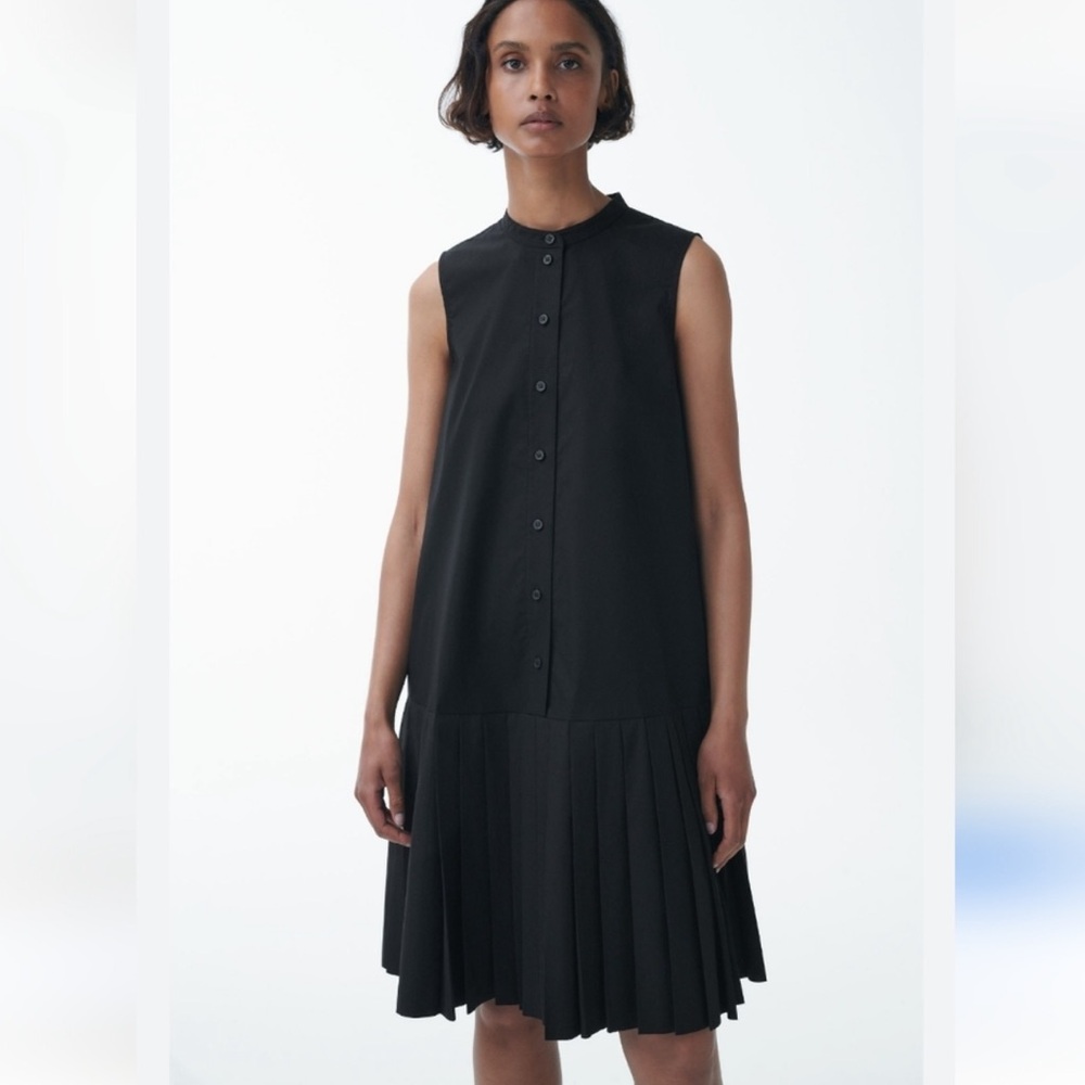 COS Black Sleeveless Button Up Pleated Dress - size 12